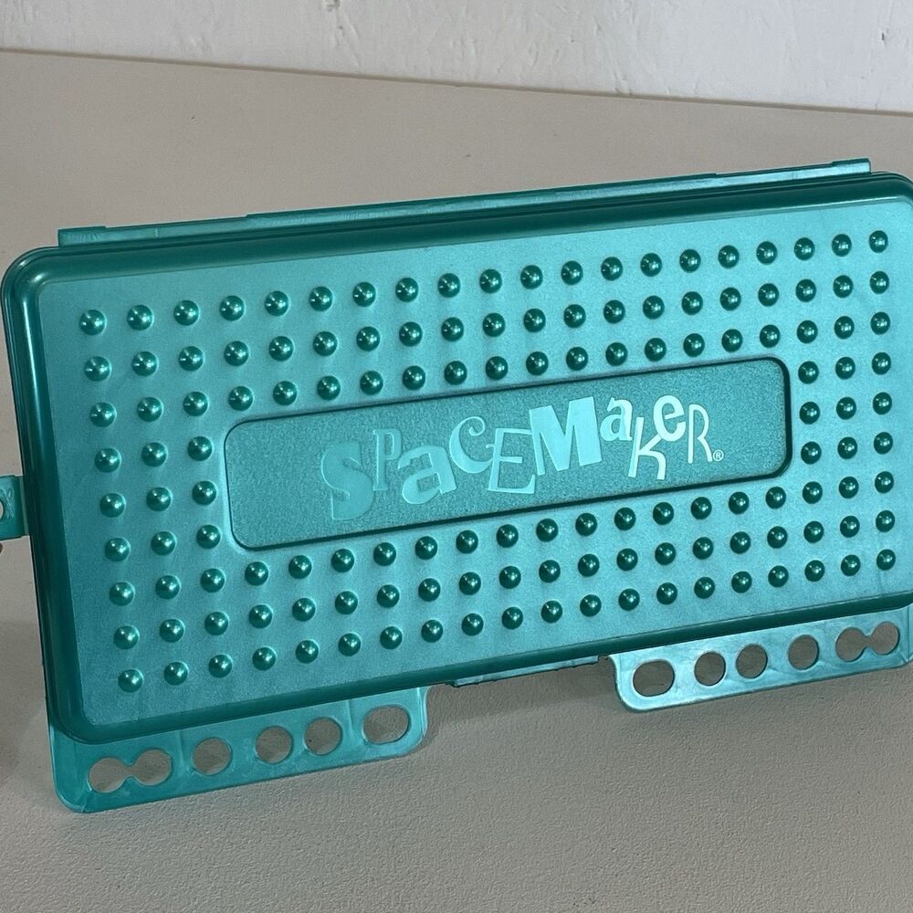 Spacemaker Pencil Box For Binder Metallic Green Teal With Holes Vintage 1990s